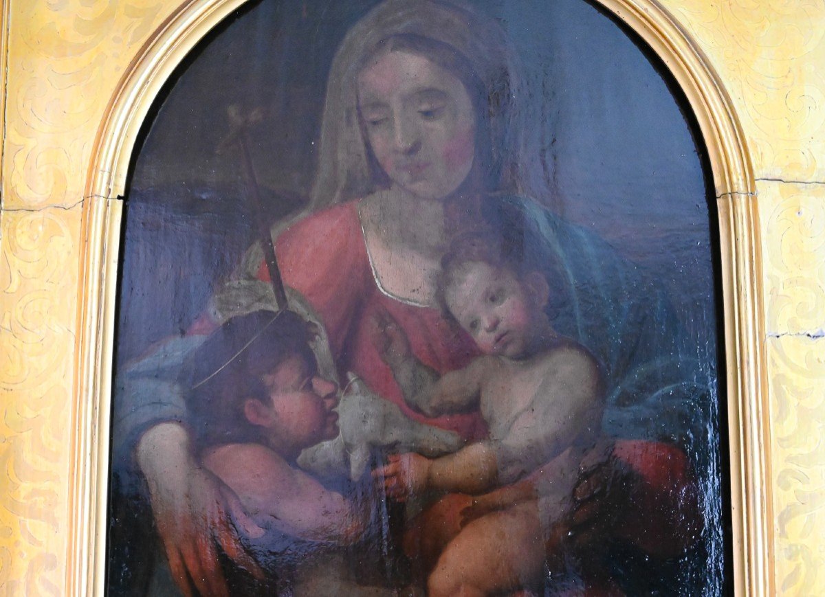 Scuola Italiana - Madonna con Bambino e San Giovanni Battista - Italia XVII Secolo-photo-3